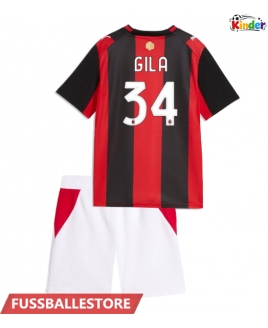 Günstige AC Milan Mario Gila #34 Heimtrikotsatz Kinder 2026-27 Kurzarm (+ Kurze Hosen)